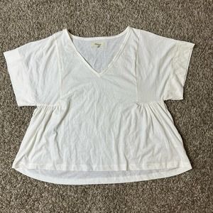 Madewell Short Sleeve V-Neck Peplum Off-White Shirt Top Large
